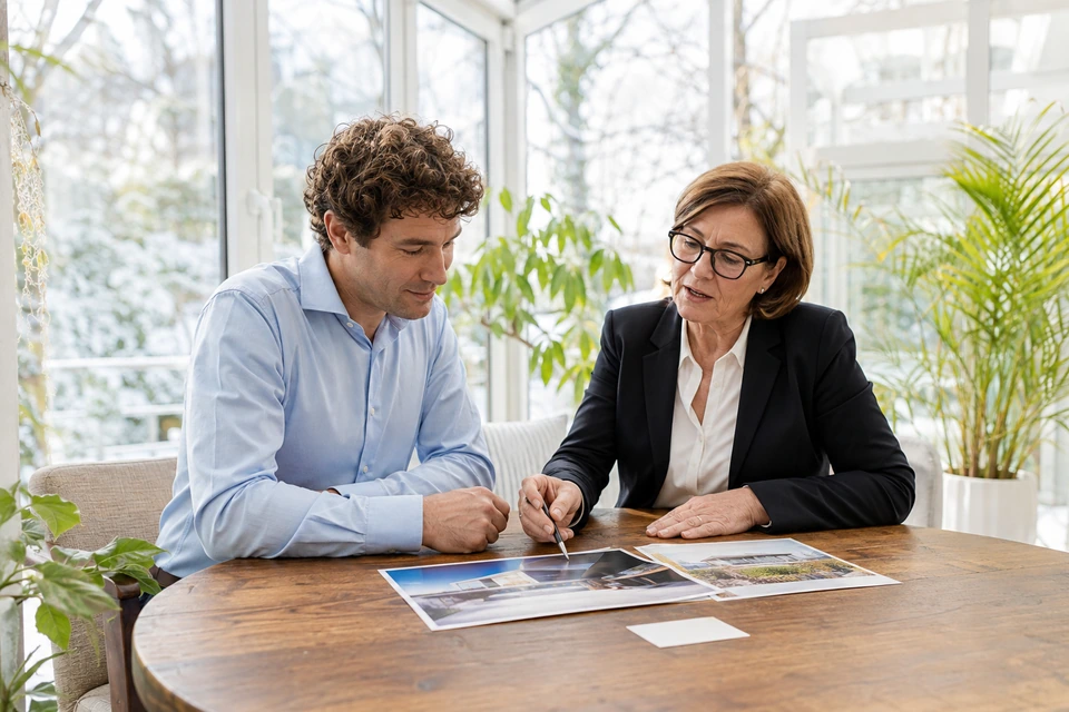 Symbolischer persönlicher Austausch zur Fortsetzung eines Immobilienkontakts